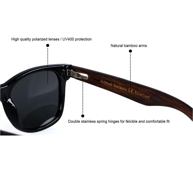 ANDWOOD Wood Sunglasses Polarized for Men Women Uv Protection Wooden Bamboo Frame Mirrored Sun Glasses Bamboo Shades - Image 4